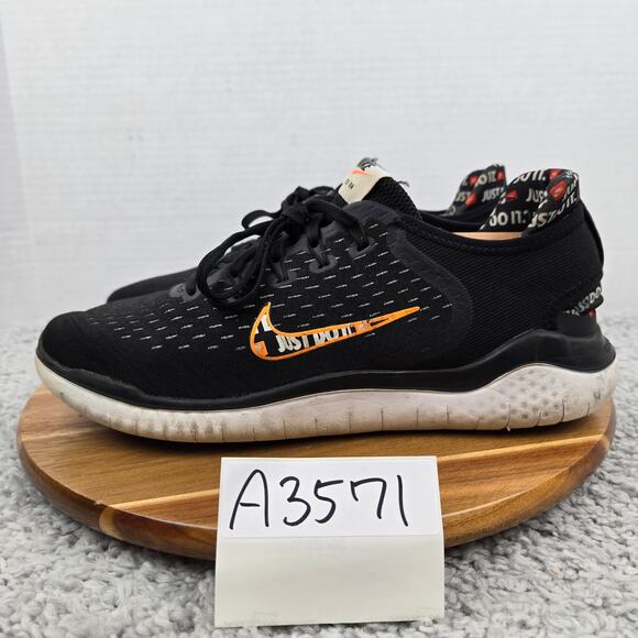 Nike Mens 10.5 Free Rn 2018 Just Do It Black Orange Daily Sneaker AT4246-001 - Picture 1 of 12